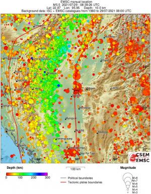 regional depth historical seismicity