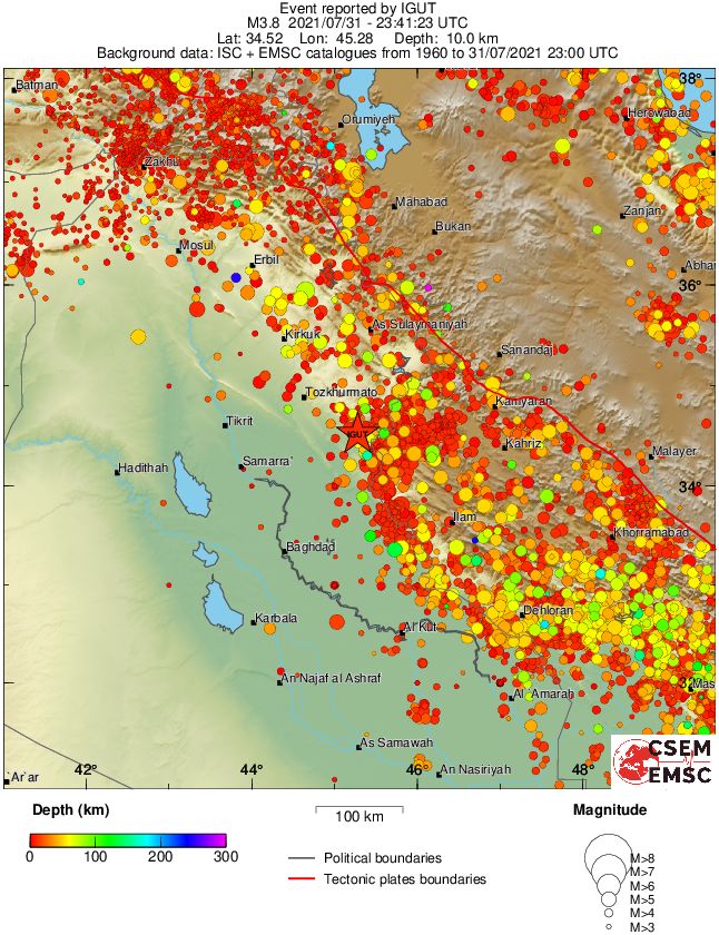 regional depth historical seismicity