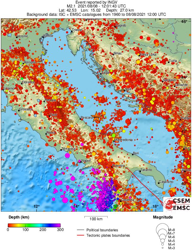 regional depth historical seismicity