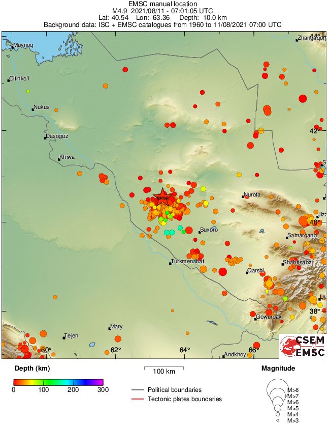 regional depth historical seismicity