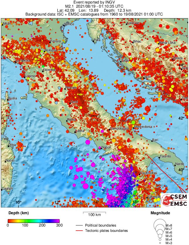 regional depth historical seismicity