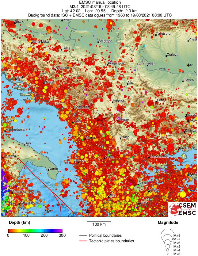regional depth historical seismicity