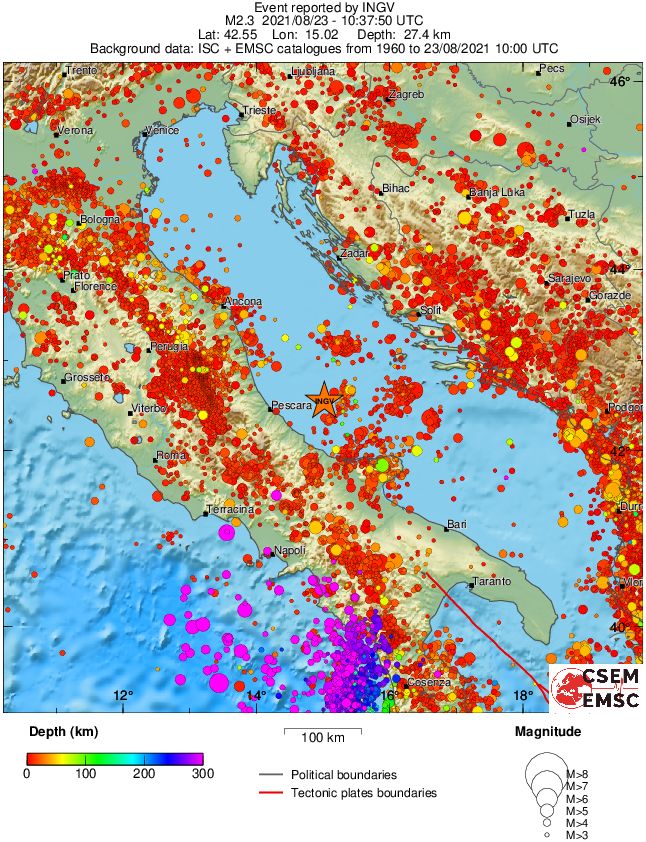 regional depth historical seismicity