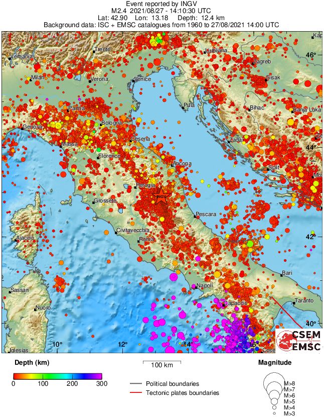 regional depth historical seismicity