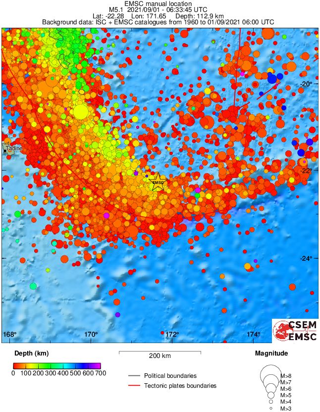 regional depth historical seismicity