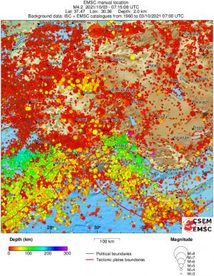 regional depth historical seismicity