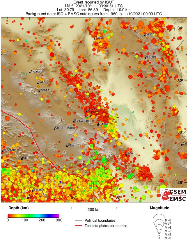 regional depth historical seismicity