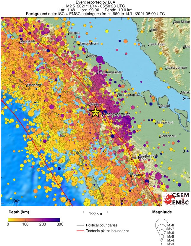 regional depth historical seismicity