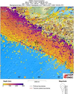 regional depth historical seismicity