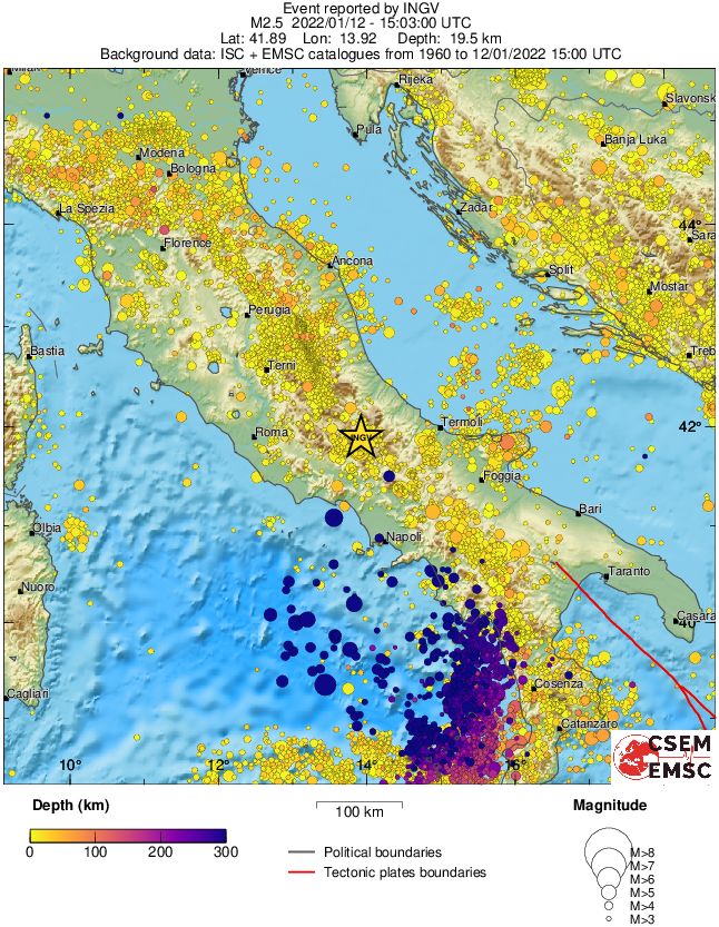 regional depth historical seismicity