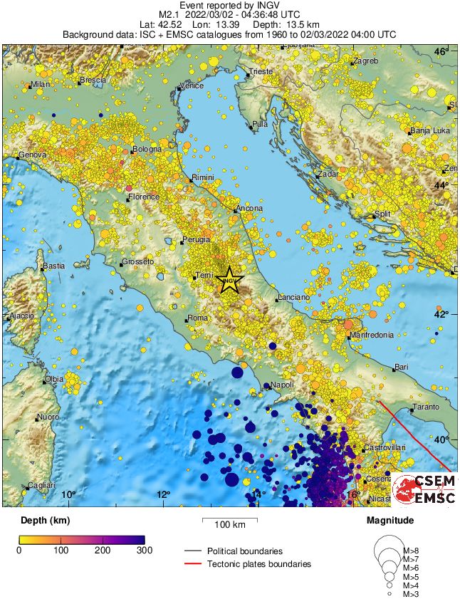 regional depth historical seismicity