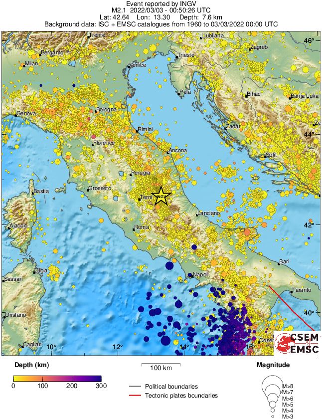 regional depth historical seismicity