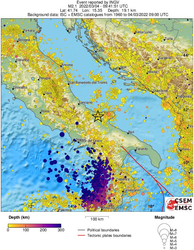 regional depth historical seismicity