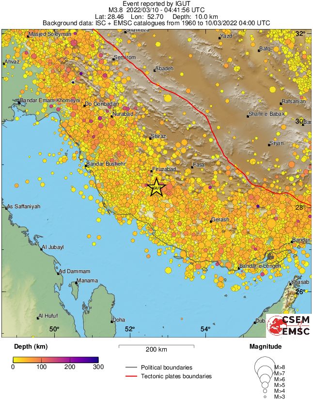 regional depth historical seismicity