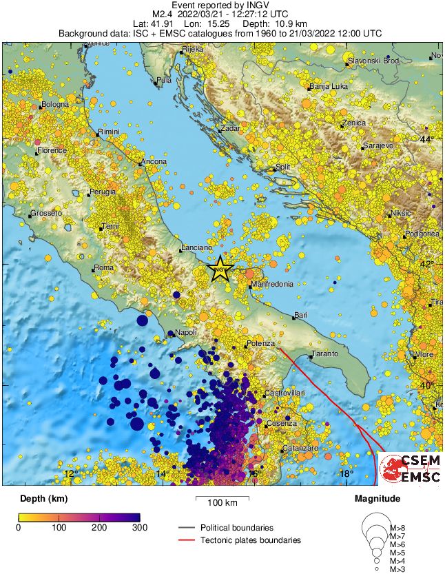 regional depth historical seismicity