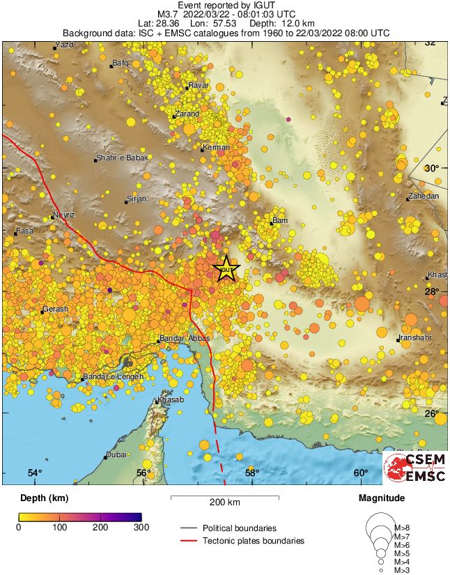 regional depth historical seismicity