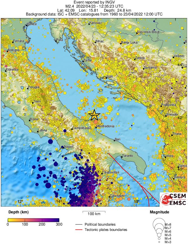 regional depth historical seismicity