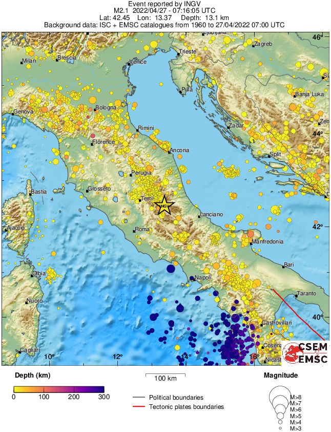 regional depth historical seismicity
