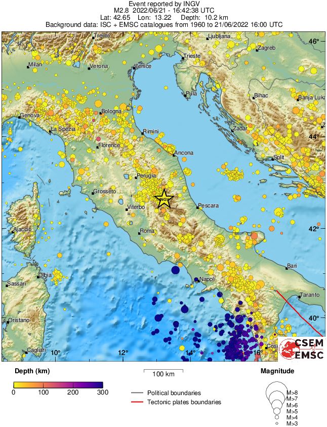 regional depth historical seismicity
