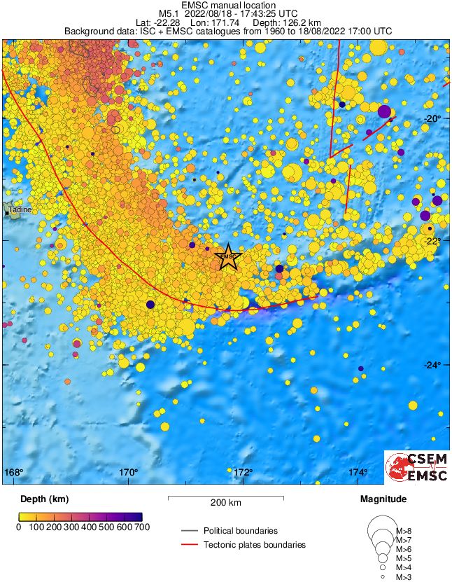 regional depth historical seismicity