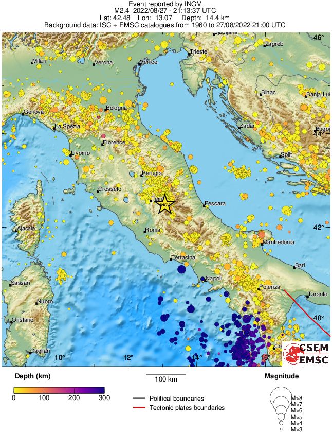 regional depth historical seismicity