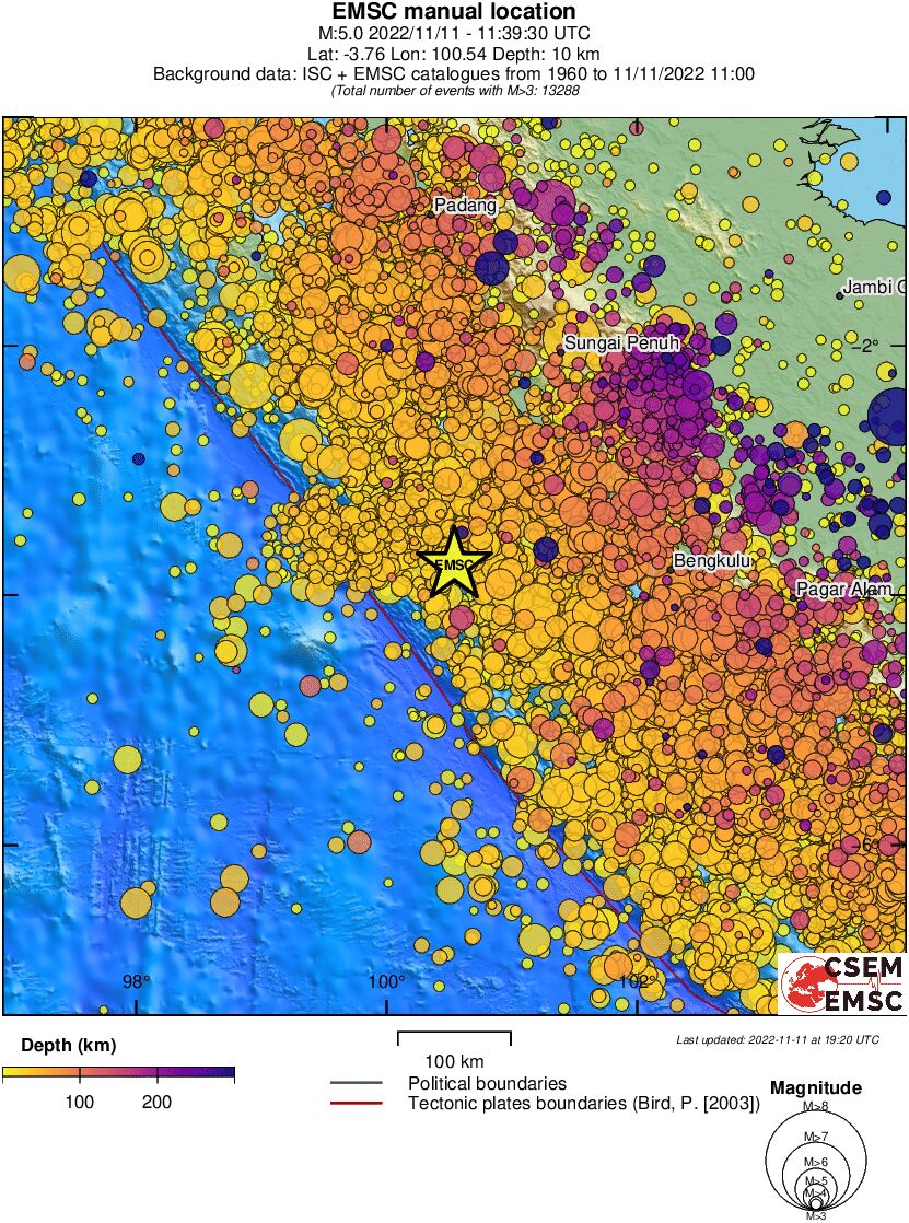 regional depth historical seismicity