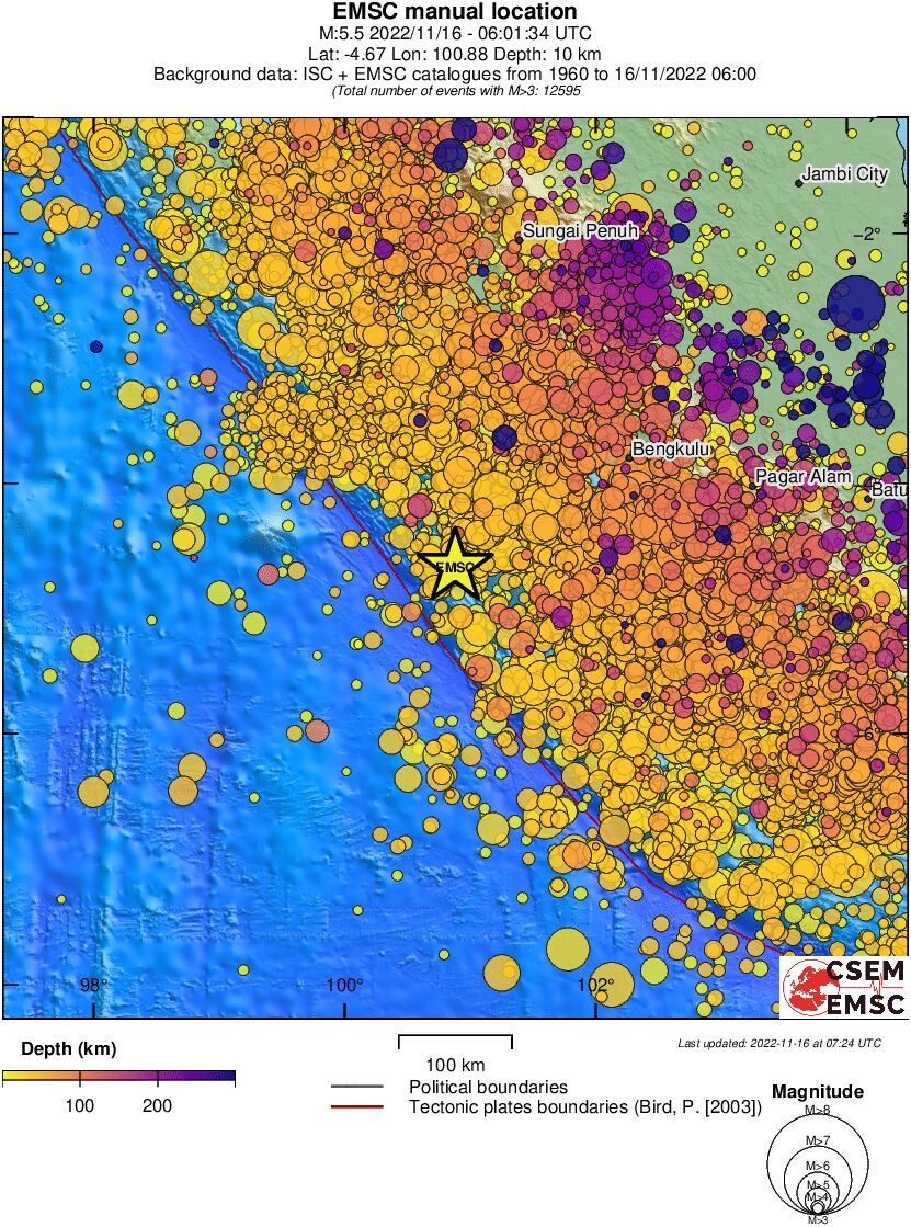 regional depth historical seismicity