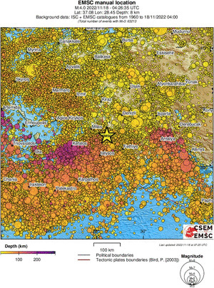 regional depth historical seismicity