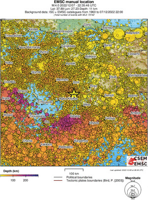 regional depth historical seismicity