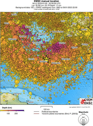 regional depth historical seismicity