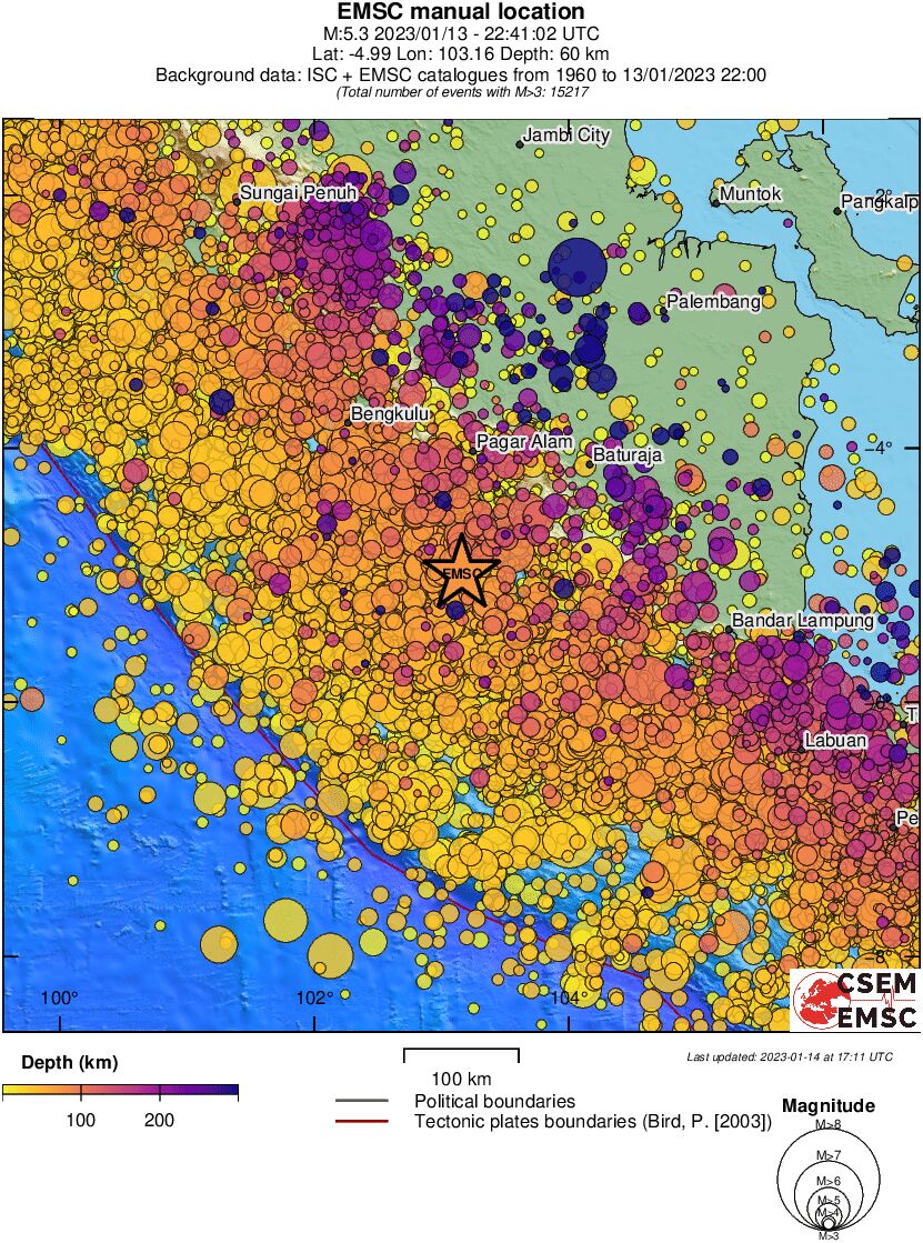 regional depth historical seismicity
