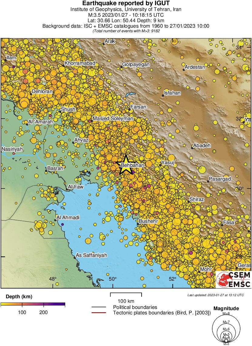regional depth historical seismicity