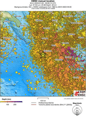 regional depth historical seismicity