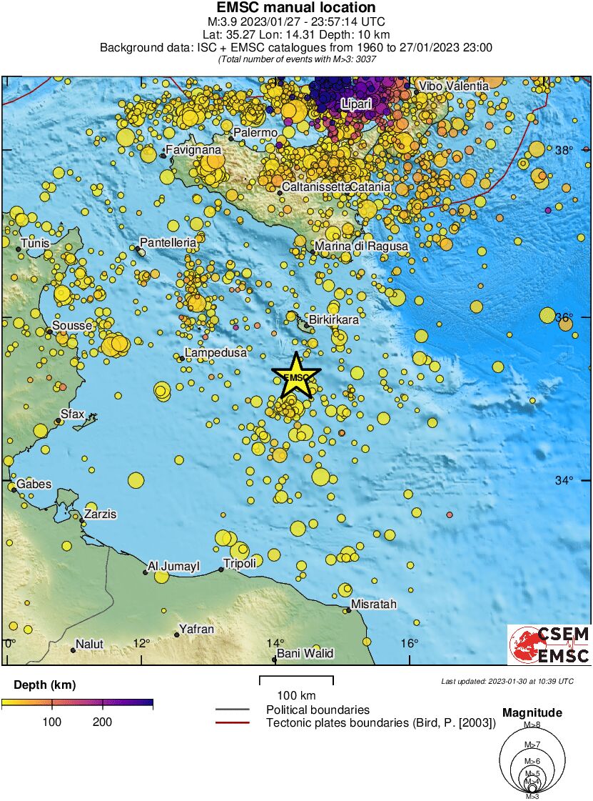 regional depth historical seismicity