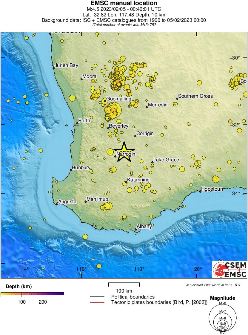 regional depth historical seismicity