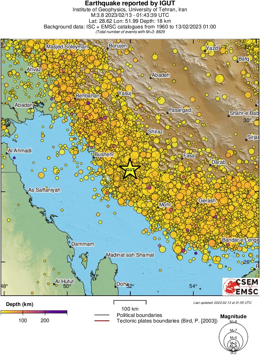 regional depth historical seismicity