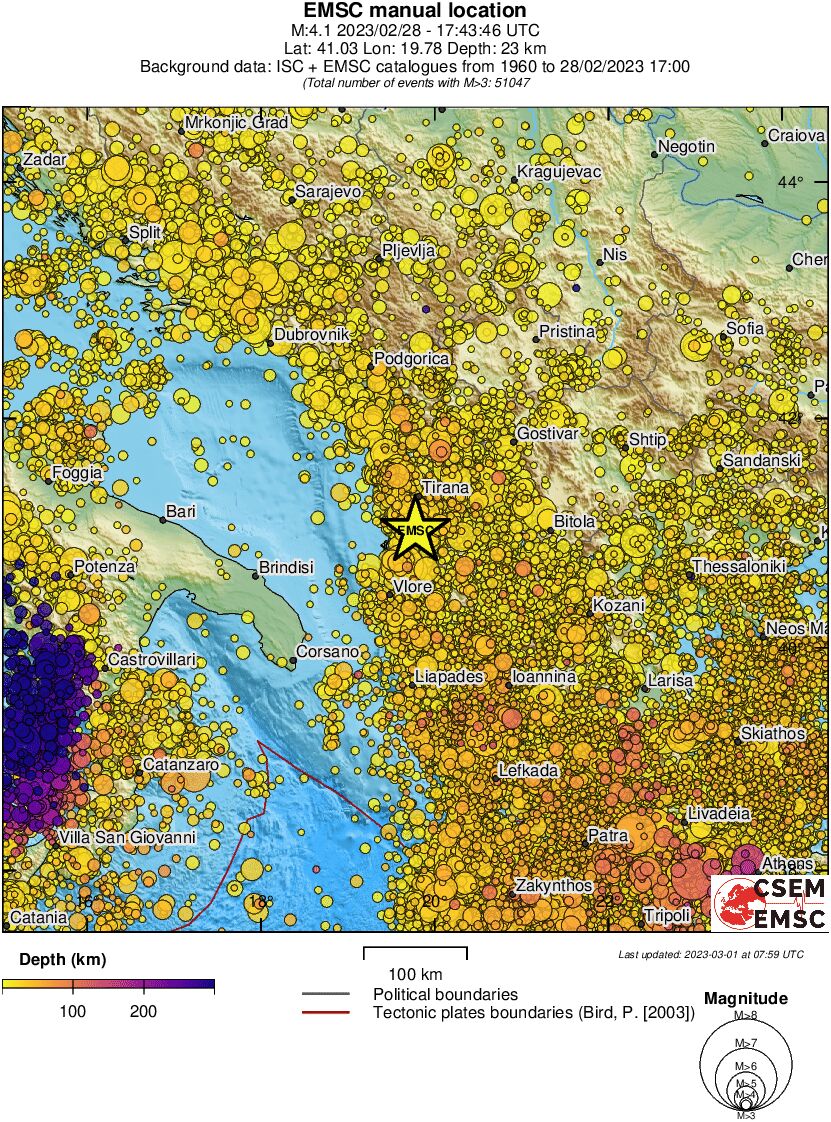 regional depth historical seismicity