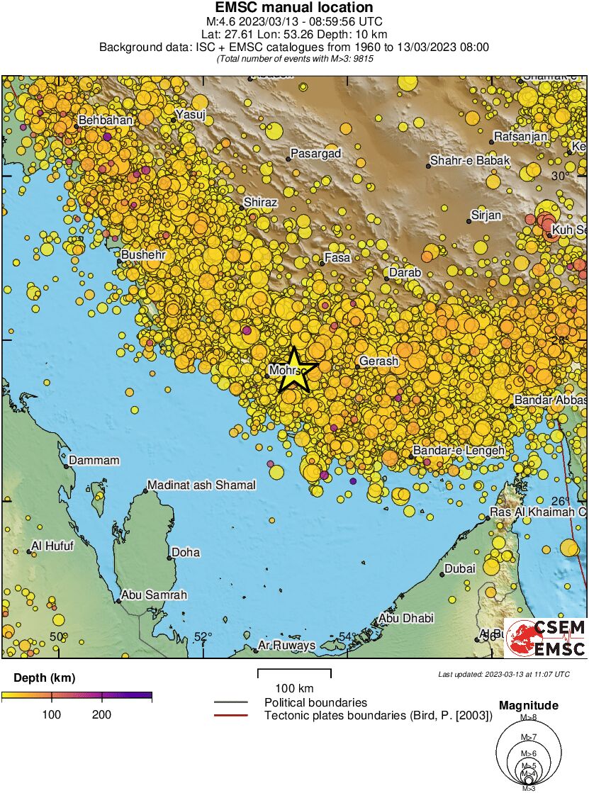 regional depth historical seismicity