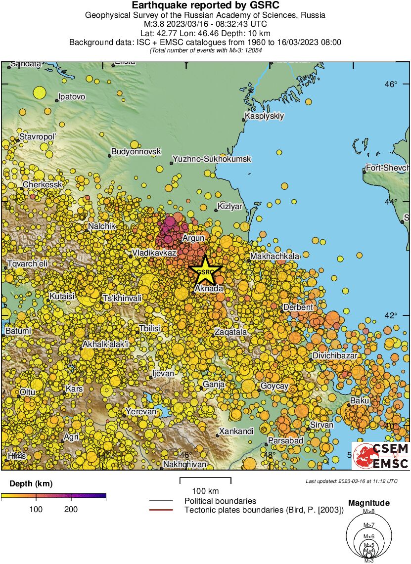 regional depth historical seismicity