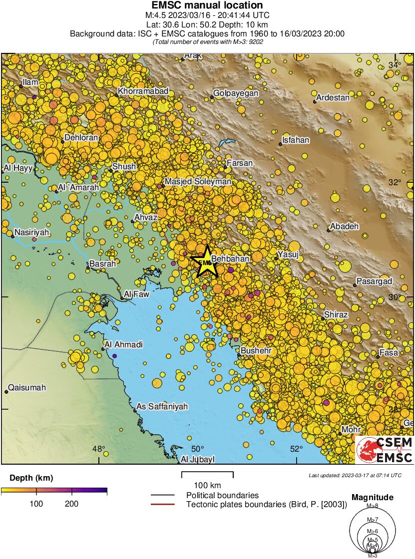 regional depth historical seismicity