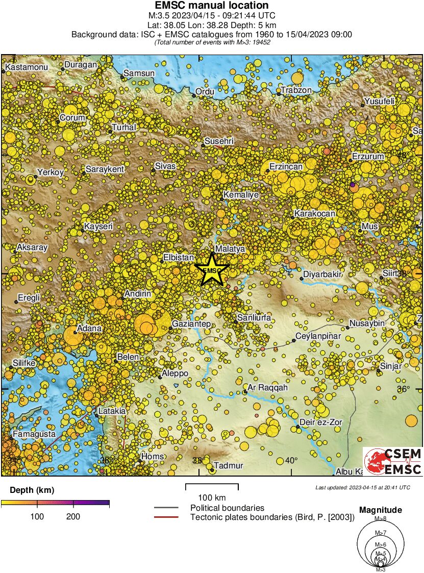 regional depth historical seismicity