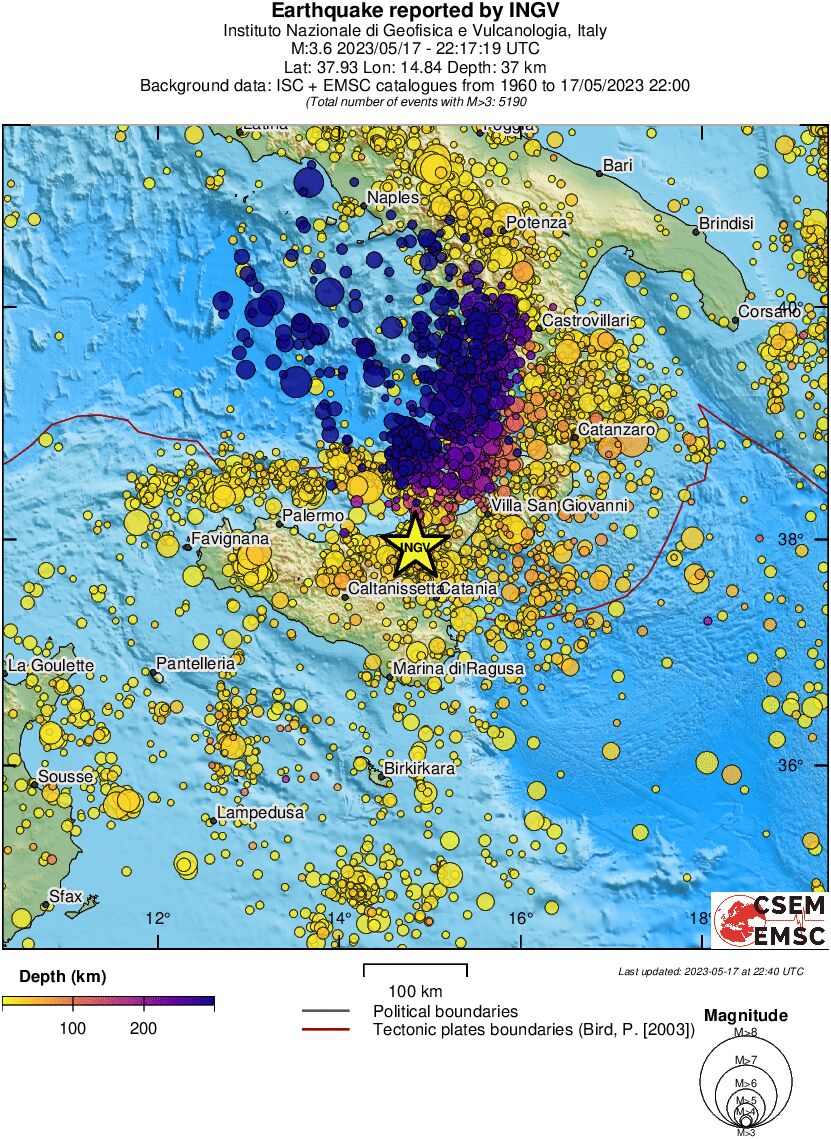 regional depth historical seismicity