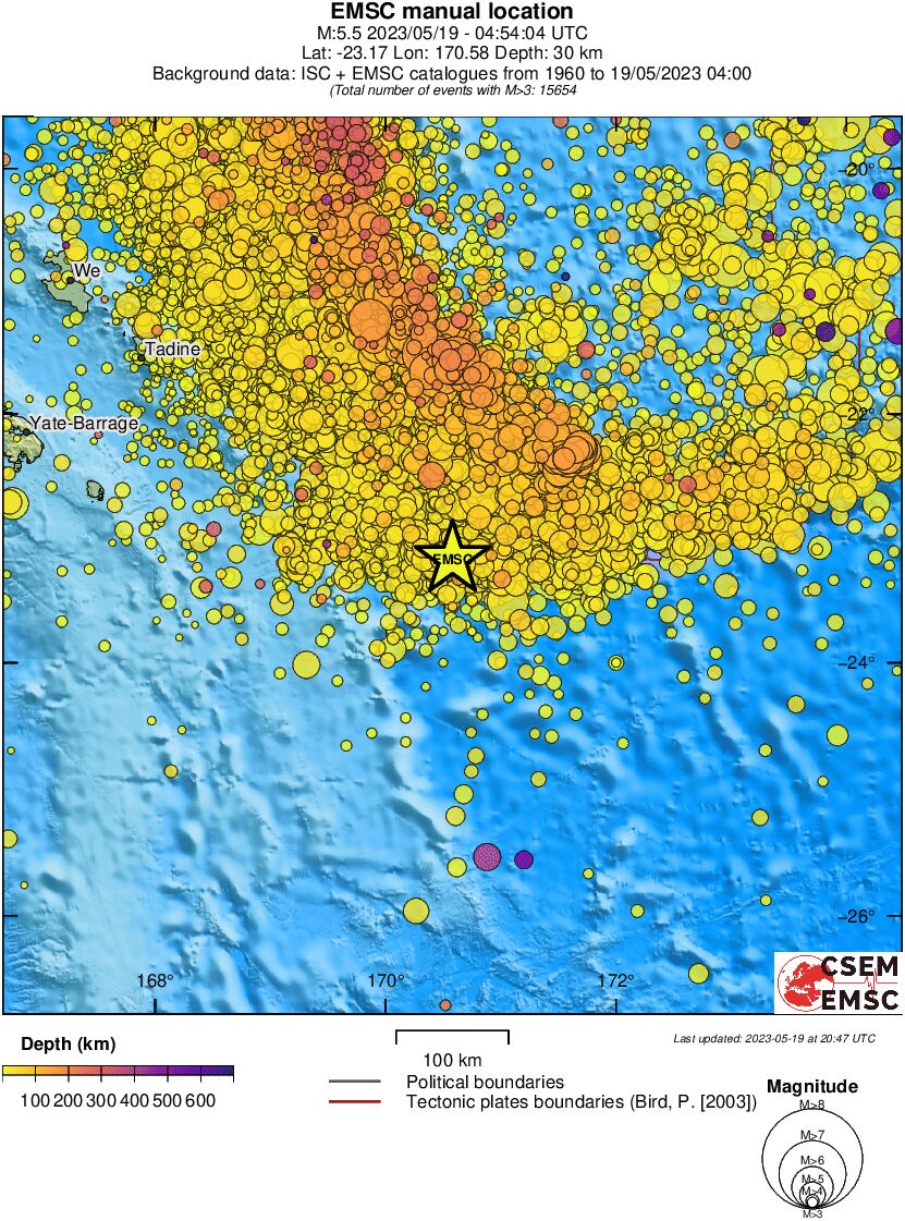 regional depth historical seismicity