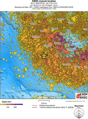 regional depth historical seismicity