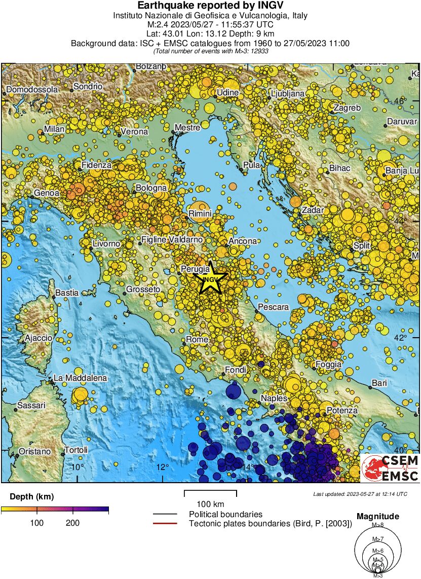 regional depth historical seismicity