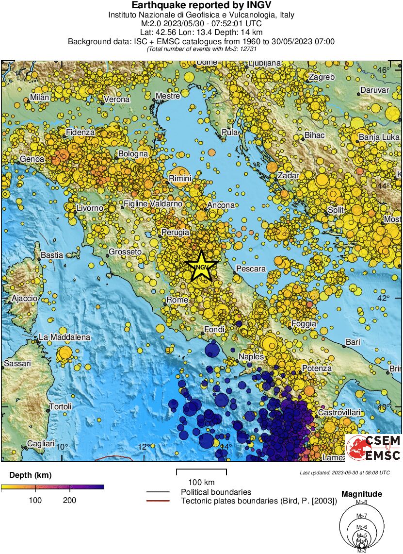 regional depth historical seismicity