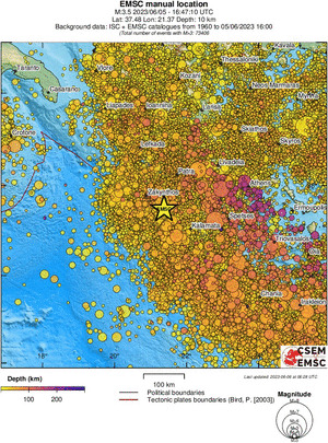 regional depth historical seismicity