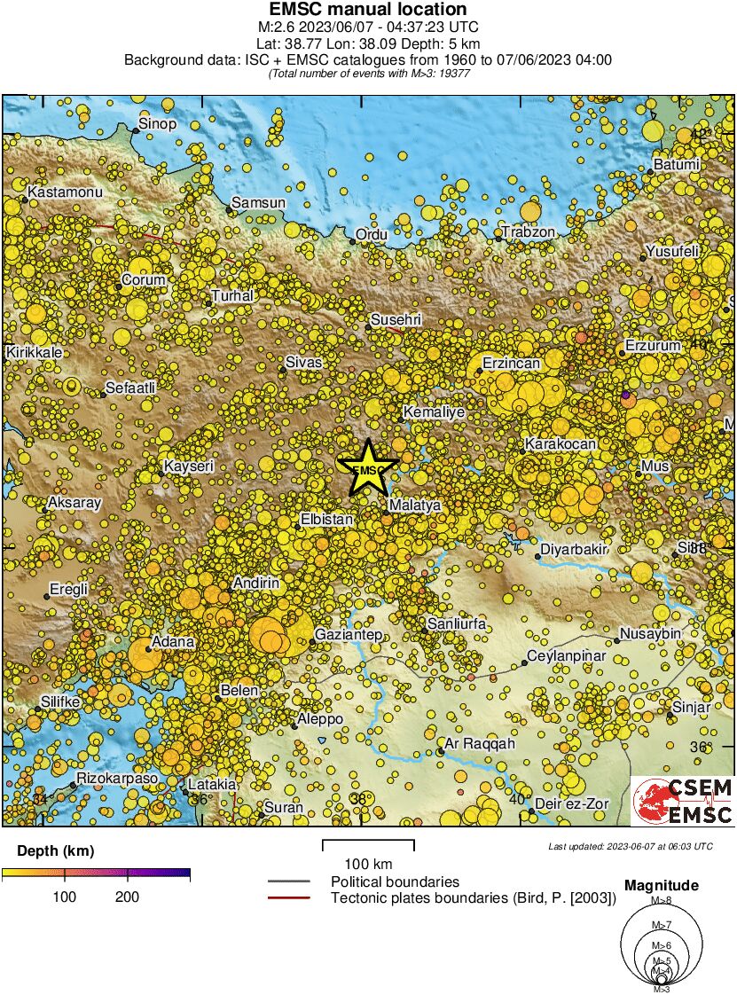 regional depth historical seismicity