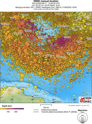 regional depth historical seismicity