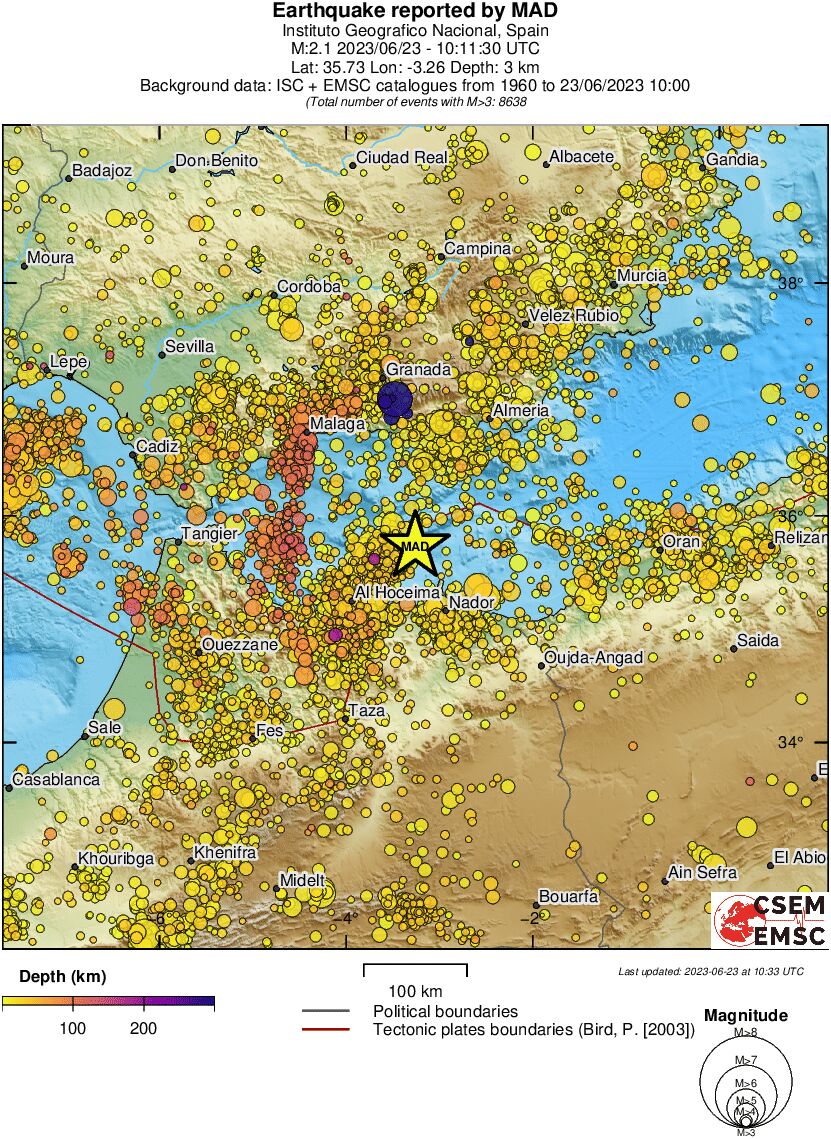 regional depth historical seismicity
